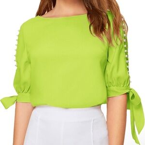 Floerns Women’s Pearl Beaded Knot Cuff Blouse